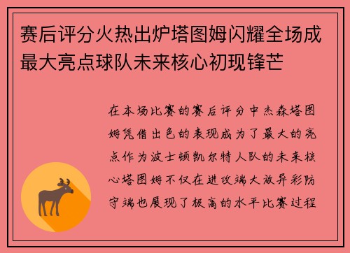 赛后评分火热出炉塔图姆闪耀全场成最大亮点球队未来核心初现锋芒